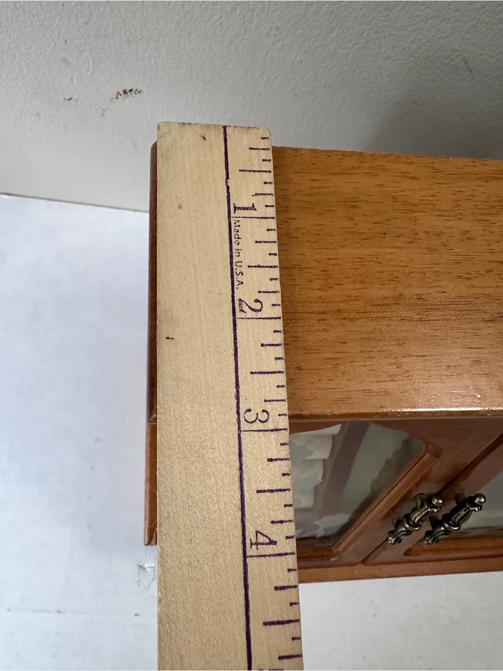 Vintage Wooden Jewelry Armoire Box Etched Glass Rose Doors Drawer